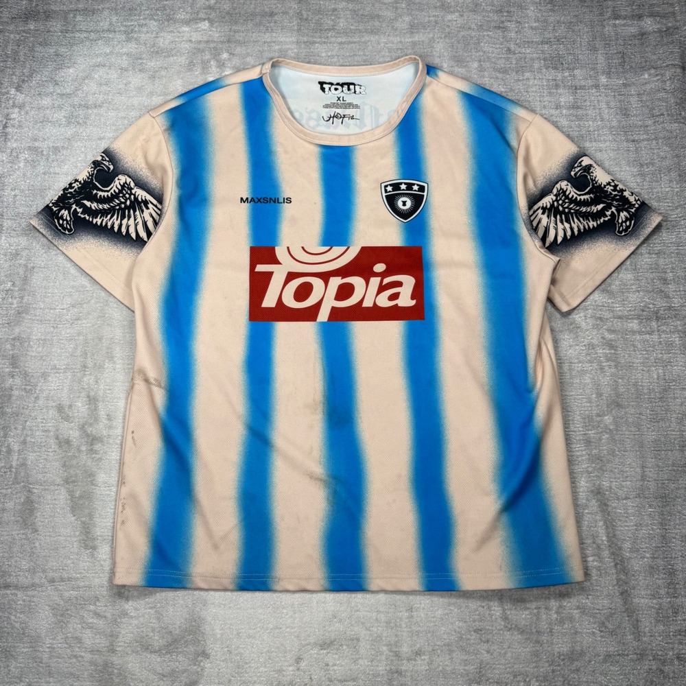 Travis Scott Utopia Tour Jersey Mens XL Blue Tan Striped Eagle Soccer Streetwear